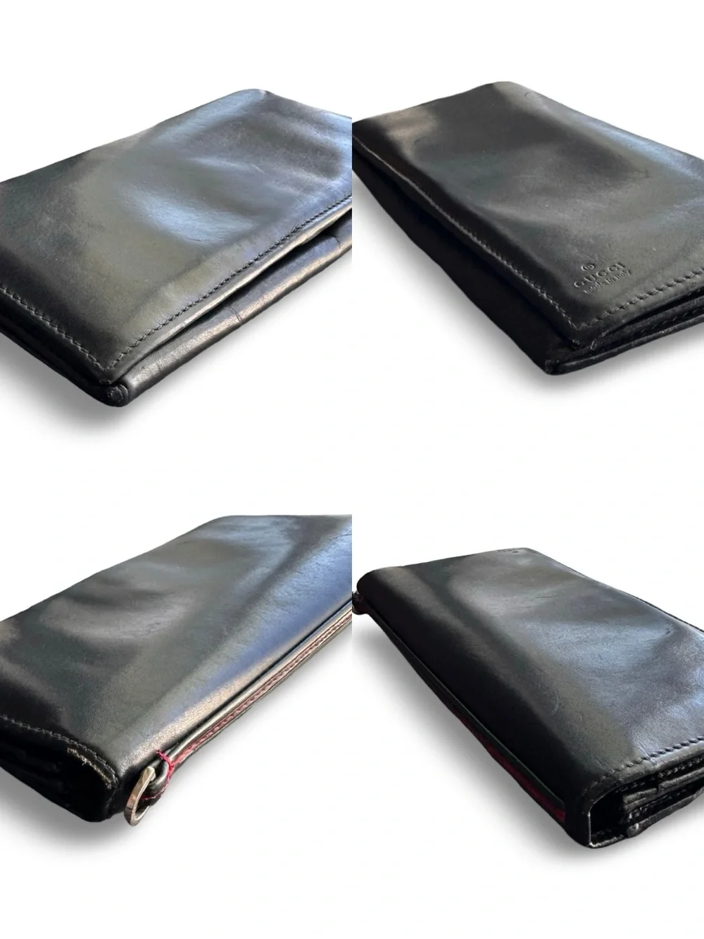 Gucci Smooth Black Leather Vertical Long Wallet with Sherry Web Stripe Edge Acce